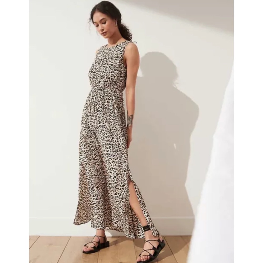 NWT BANANA REPUBLIC LEOPARD PRINTED PLEATED MAXI DRESS SMALL